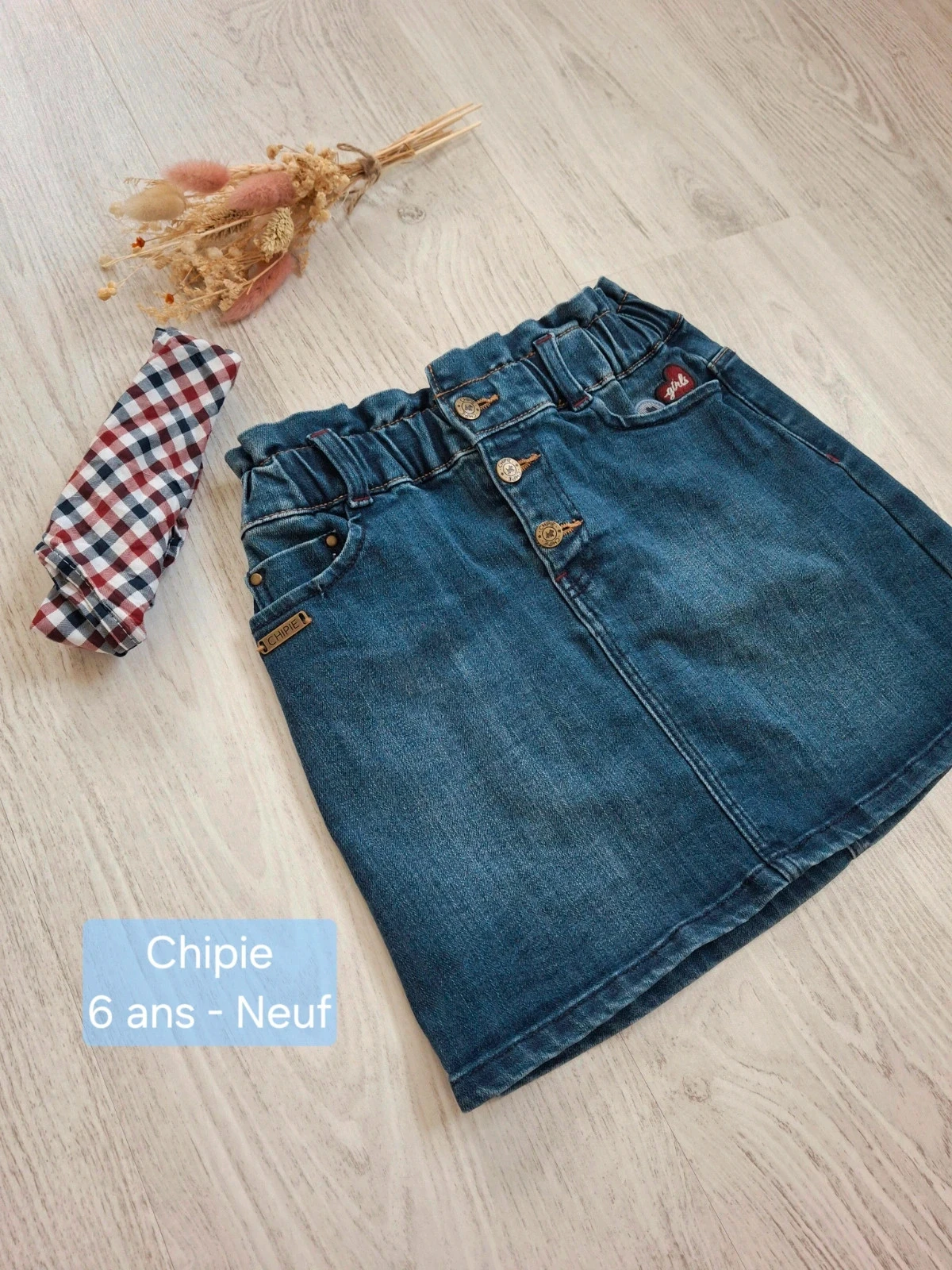 Jupe en jean fille bleu avec foulard amovible Chipie 6 ans - Neuve